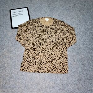 J.Crew Teddie‎ Sweater Small Tan Black Animal Print Long Sleeve Cotton Top